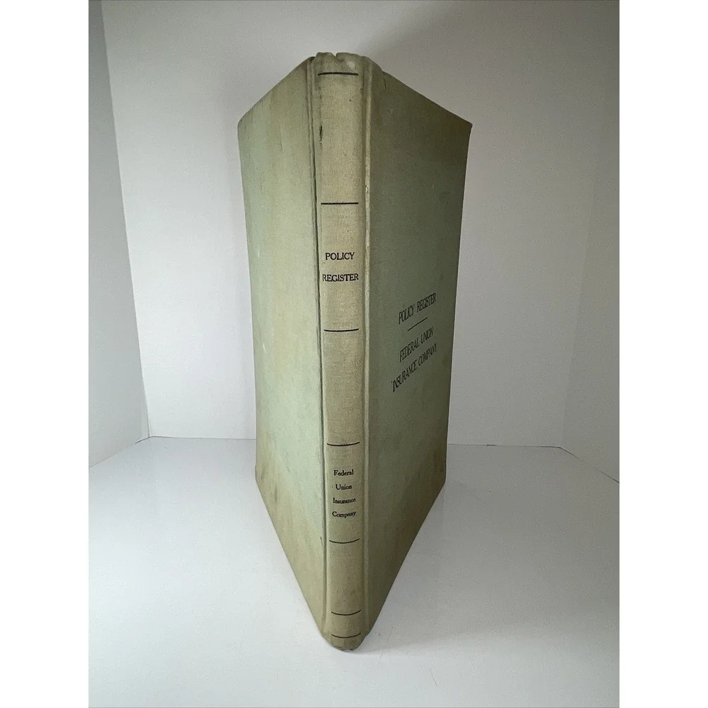 Vtg 1940s Federal Union‎ Insurance Company Policy Register Book Ephemera Office